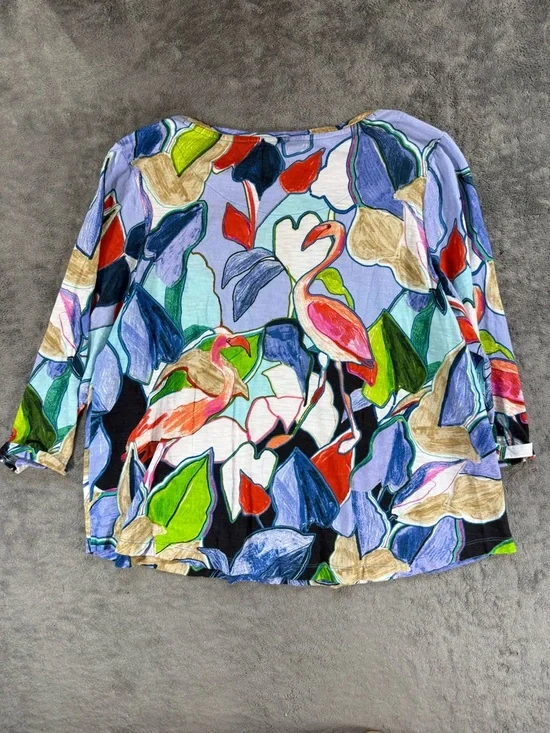 Chicos 3/4 Sleeve Blouse Floral Flamingo Watercolor XL 3 - Picture 2 of 3